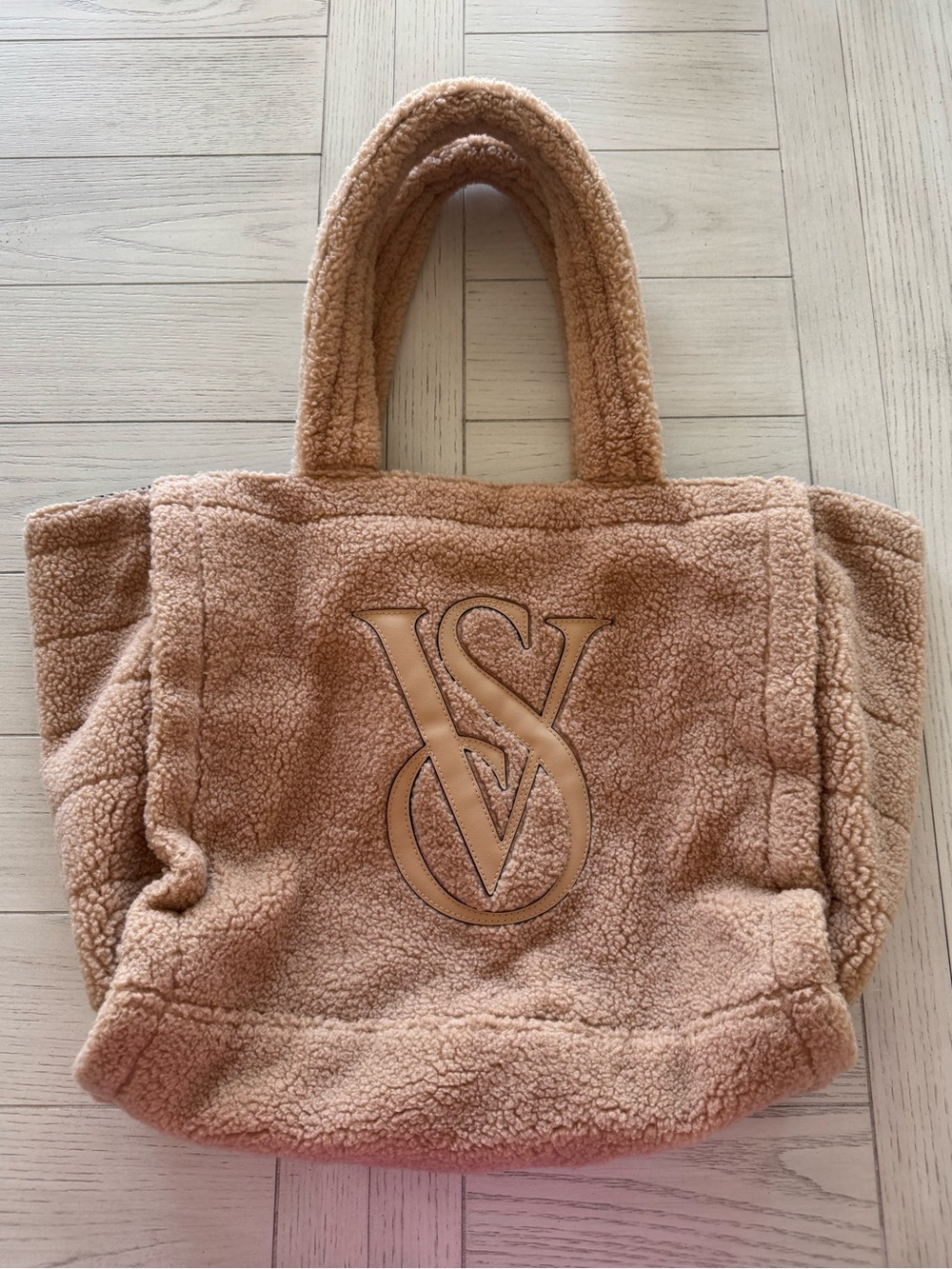 Victoria's Secret Tan Sherpa Tote with Embossed VS Logo